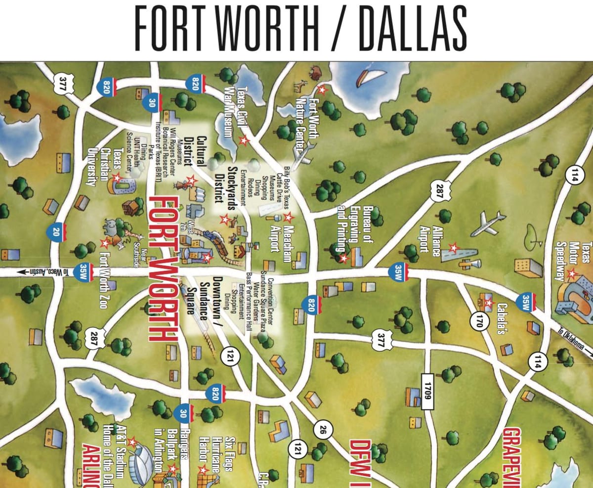 வரைபடம் டல்லாஸ் Fort Worth பகுதியில்