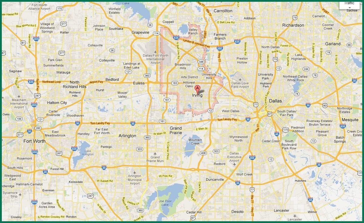 வரைபடம் DFW பகுதியில்