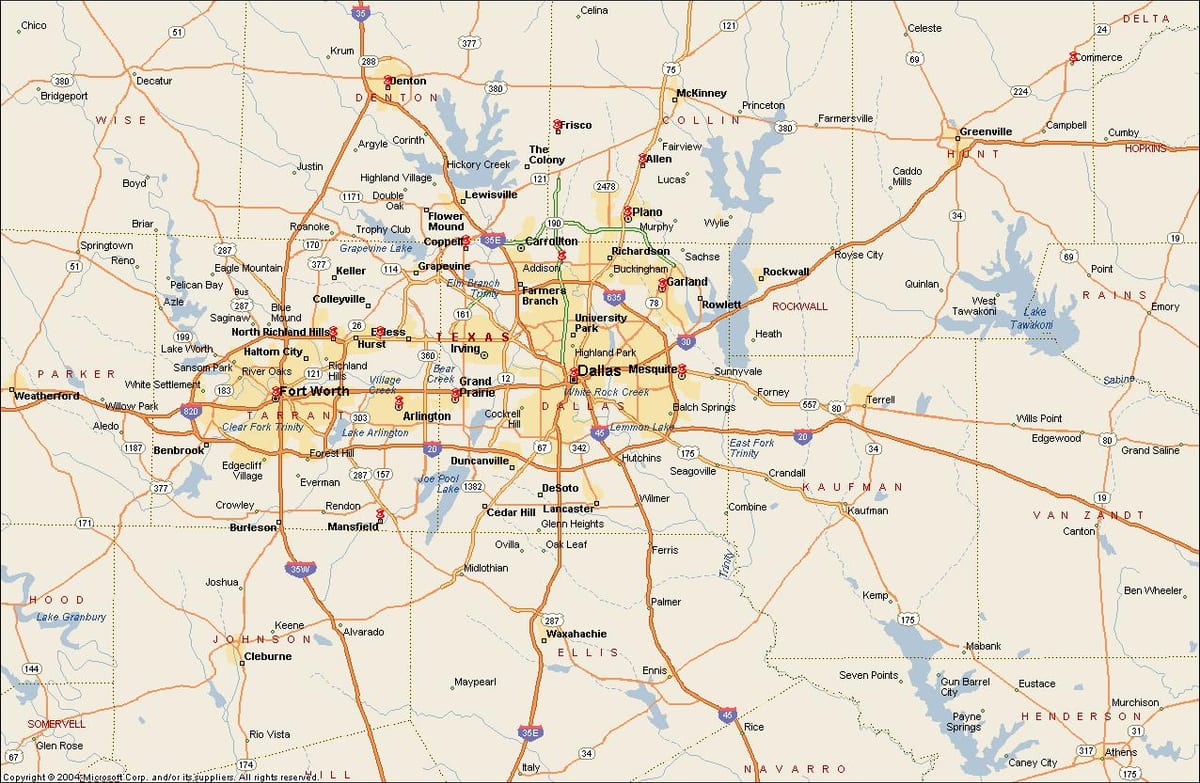 டல்லாஸ் Fort Worth metroplex வரைபடம்